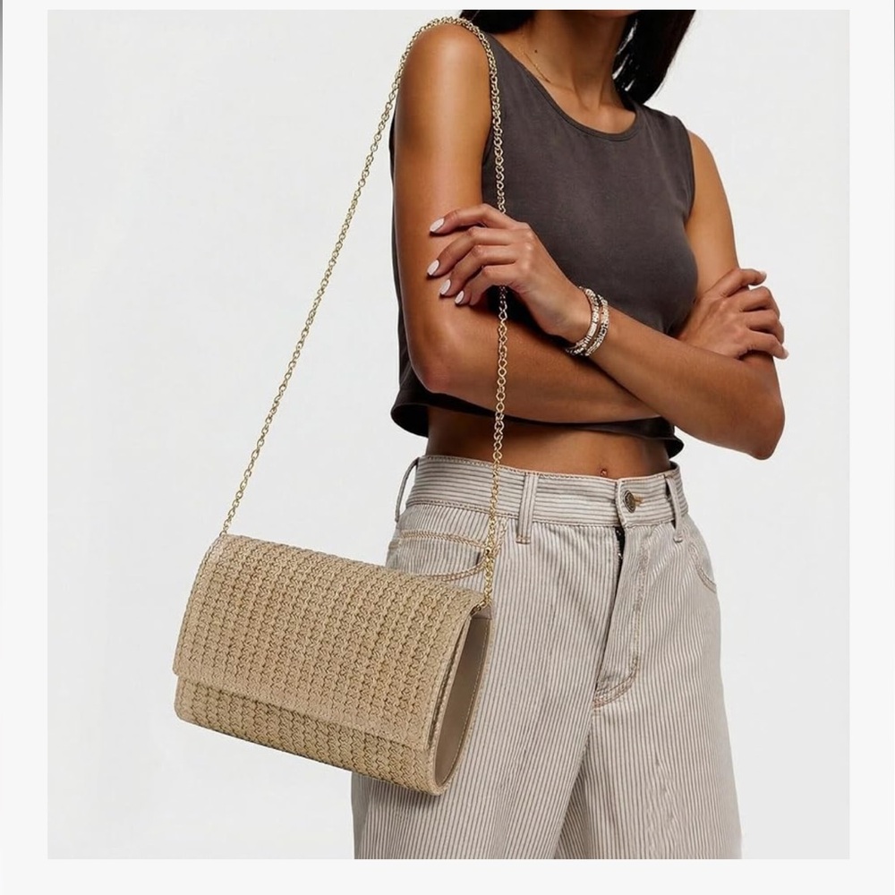 🆕 Straw Clutch Bags for Women Straw Beach Crossbody Purse Woven Envelope Wallet - Picture 5 of 7